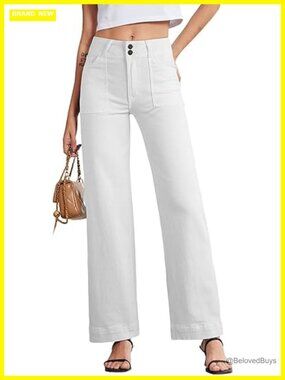 High Waisted Wide Leg Jeans Tummy Control Stretchy Straight Leg Denim Pants